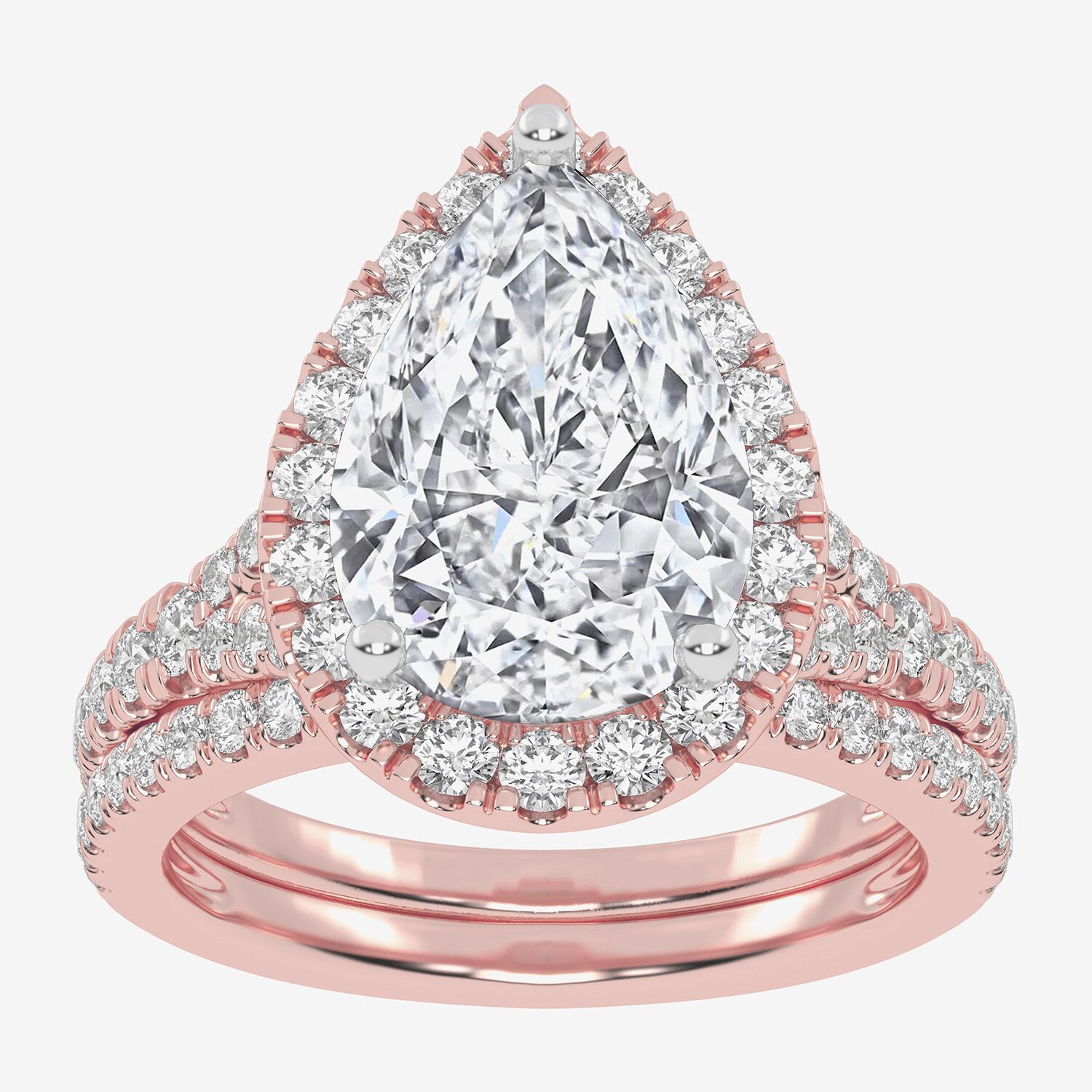 (G-H / Vs2-Si1) Womens 3 3/4 CT. T.W. Lab Grown White Diamond 14K Gold Pear Side Stone Halo Bridal Set
