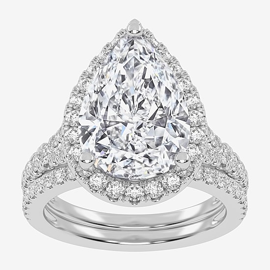 (G-H / Vs2-Si1) Womens 4 3/4 CT. T.W. Lab Grown White Diamond 14K Gold Pear Side Stone Halo Bridal Set