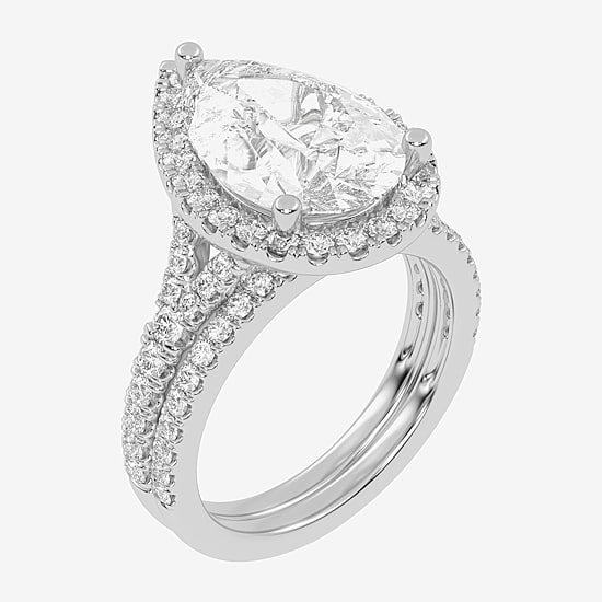 (G-H / Vs2-Si1) Womens 4 3/4 CT. T.W. Lab Grown White Diamond 14K Gold Pear Side Stone Halo Bridal Set