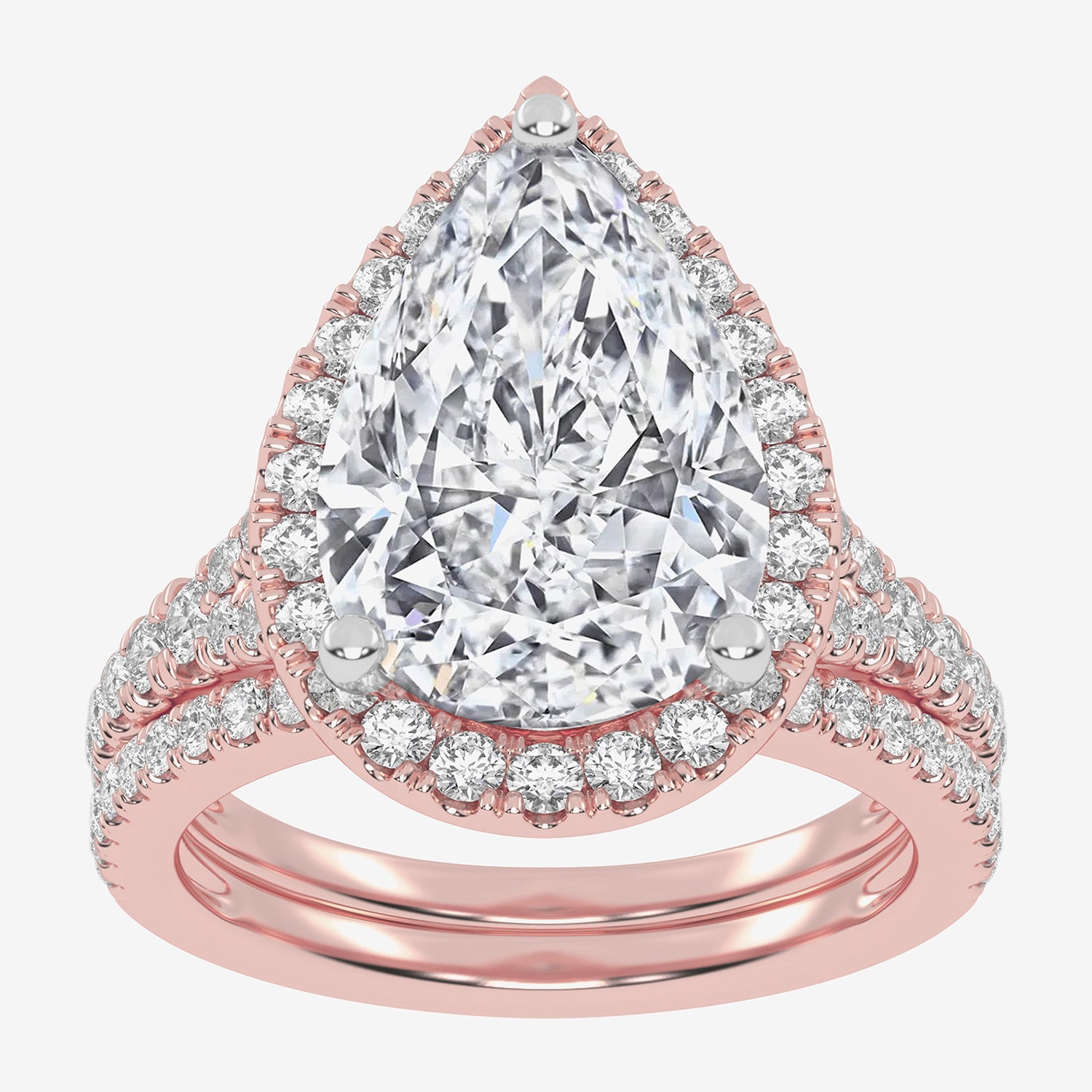(G-H / Vs2-Si1) Womens 4 3/4 CT. T.W. Lab Grown White Diamond 14K Gold Pear Side Stone Halo Bridal Set