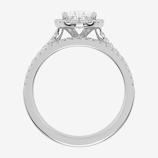 (G-H / Vs2-Si1) Womens 1 1/2 CT. T.W. Lab Grown White Diamond 14K Gold Oval Side Stone Halo Bridal Set