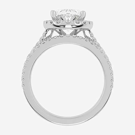 (G-H / Vs2-Si1) Womens 3 3/4 CT. T.W. Lab Grown White Diamond 14K Gold Oval Side Stone Halo Bridal Set