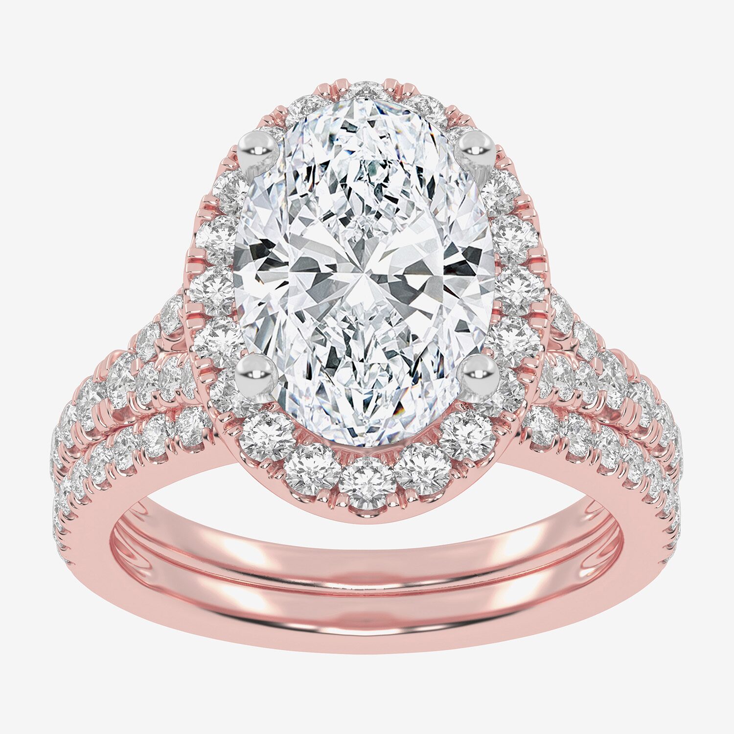 (G-H / Vs2-Si1) Womens 3 3/4 CT. T.W. Lab Grown White Diamond 14K Gold Oval Side Stone Halo Bridal Set