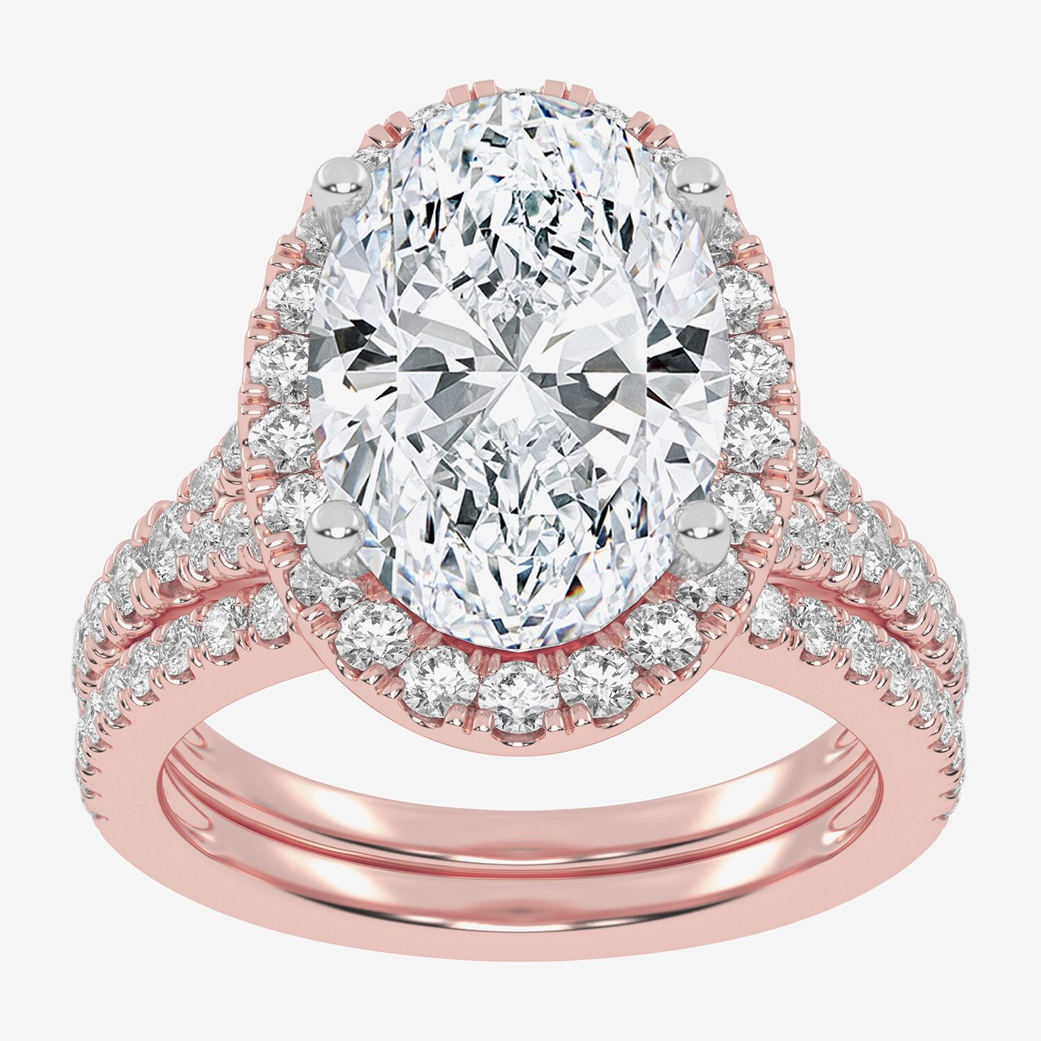 (G-H / Vs2-Si1) Womens 4 3/4 CT. T.W. Lab Grown White Diamond 14K Gold Oval Side Stone Halo Bridal Set