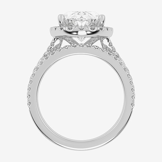 (G-H / Vs2-Si1) Womens 4 3/4 CT. T.W. Lab Grown White Diamond 14K Gold Oval Side Stone Halo Bridal Set
