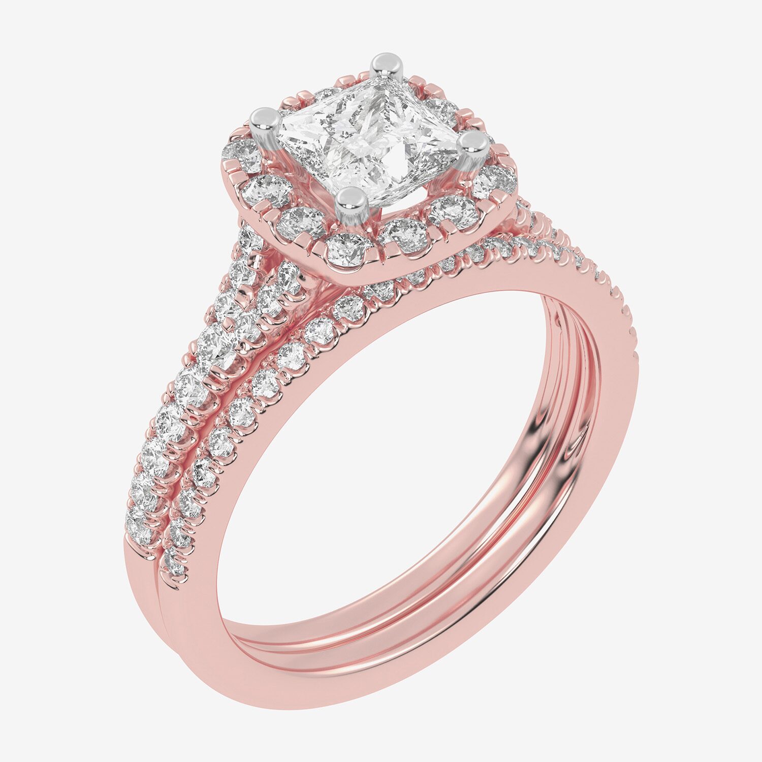 (G-H / Vs2-Si1) Womens 1 1/2 CT. T.W. Lab Grown White Diamond 14K Gold Side Stone Halo Bridal Set