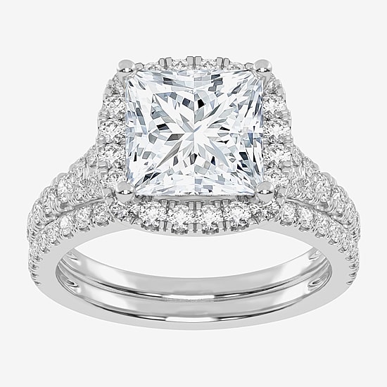 (G-H / Vs2-Si1) Womens 2 3/4 CT. T.W. Lab Grown White Diamond 14K Gold Side Stone Halo Bridal Set