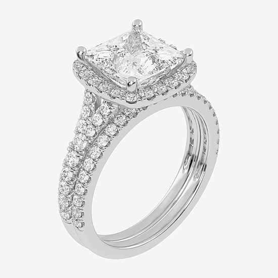 (G-H / Vs2-Si1) Womens 2 3/4 CT. T.W. Lab Grown White Diamond 14K Gold Side Stone Halo Bridal Set