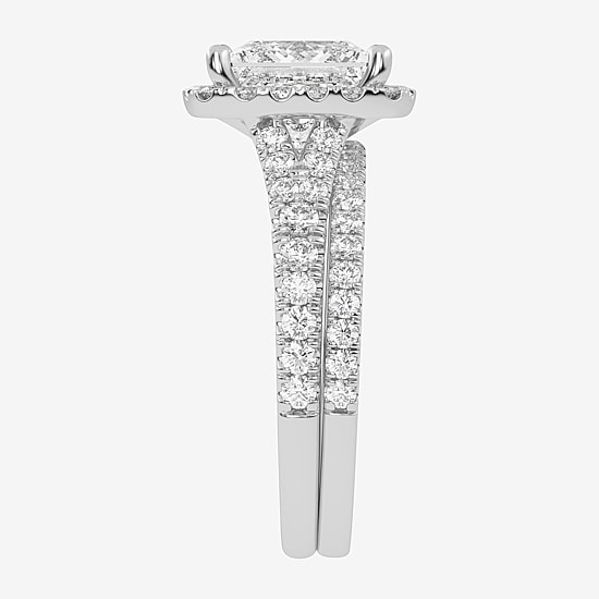 (G-H / Vs2-Si1) Womens 2 3/4 CT. T.W. Lab Grown White Diamond 14K Gold Side Stone Halo Bridal Set