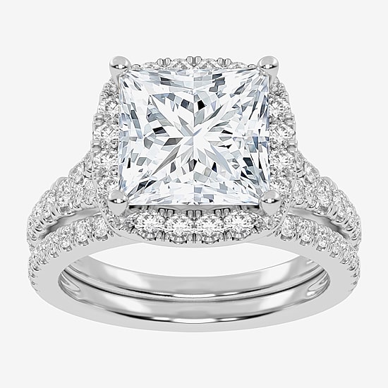 (G-H / Vs2-Si1) Womens 3 3/4 CT. T.W. Lab Grown White Diamond 14K Gold Side Stone Halo Bridal Set