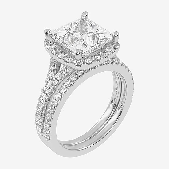 (G-H / Vs2-Si1) Womens 3 3/4 CT. T.W. Lab Grown White Diamond 14K Gold Side Stone Halo Bridal Set