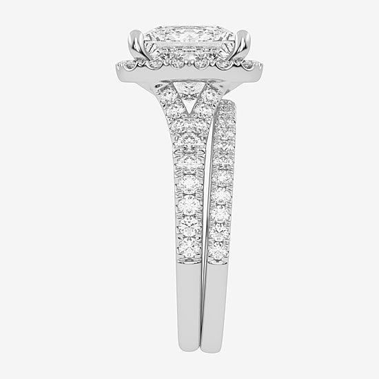 (G-H / Vs2-Si1) Womens 3 3/4 CT. T.W. Lab Grown White Diamond 14K Gold Side Stone Halo Bridal Set
