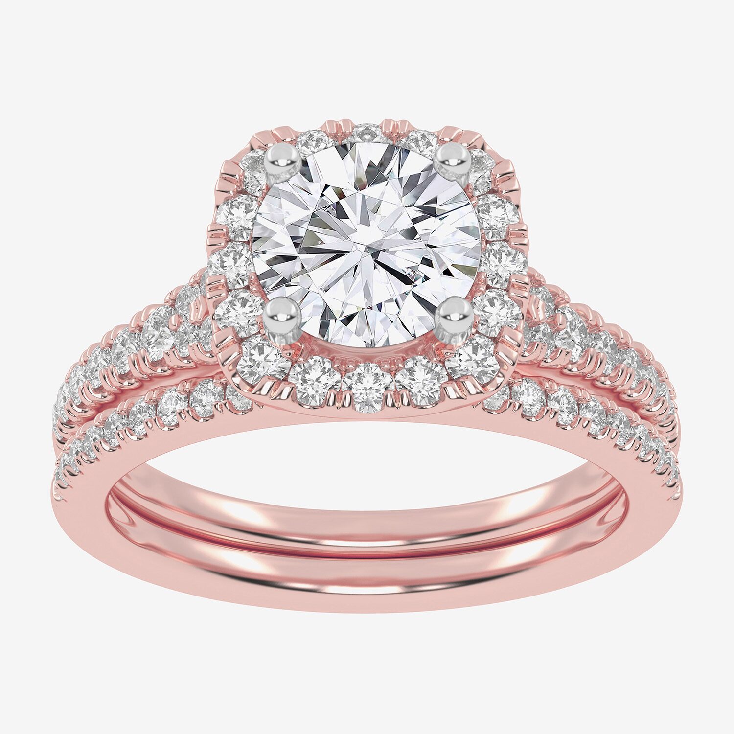 G-H / Vs2-Si1) Womens / CT. T.W. Lab Grown White Diamond 14K Gold Round Side Stone Halo Bridal Set