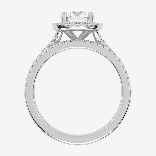 (G-H / Vs2-Si1) Womens 1 1/2 CT. T.W. Lab Grown White Diamond 14K Gold Round Side Stone Halo Bridal Set