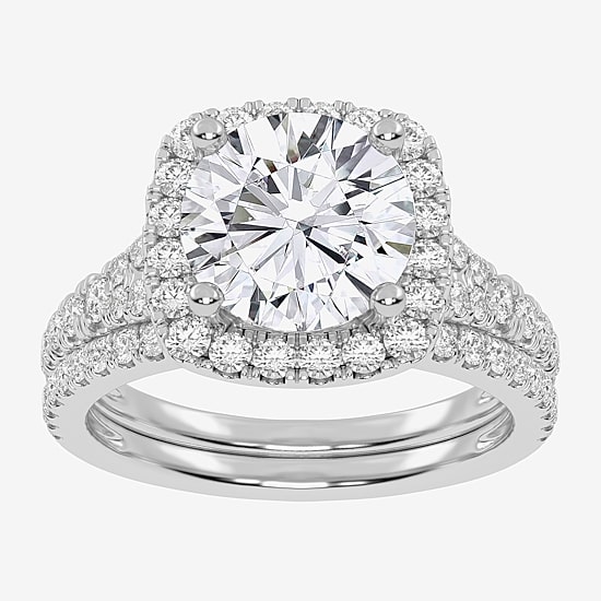 (G-H / Vs2-Si1) Womens 2 3/4 CT. T.W. Lab Grown White Diamond 14K Gold Round Side Stone Halo Bridal Set