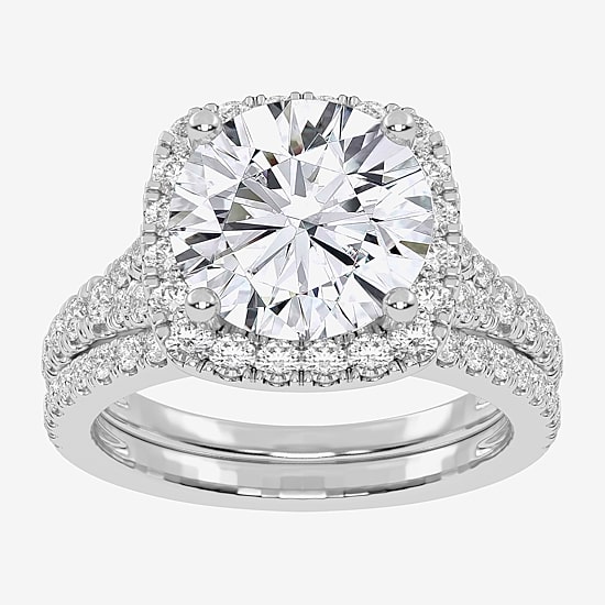 (G-H / Vs2-Si1) Womens 3 3/4 CT. T.W. Lab Grown White Diamond 14K Gold Round Side Stone Halo Bridal Set