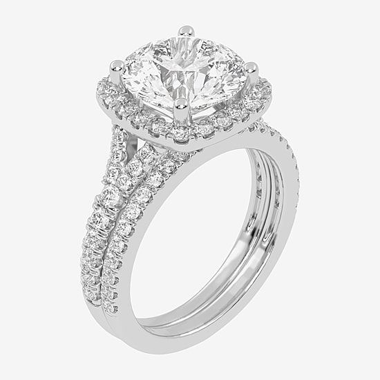 (G-H / Vs2-Si1) Womens 3 3/4 CT. T.W. Lab Grown White Diamond 14K Gold Round Side Stone Halo Bridal Set