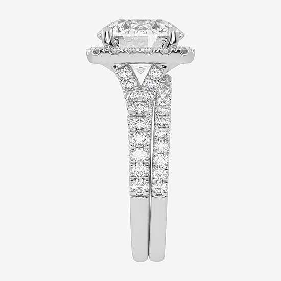 (G-H / Vs2-Si1) Womens 3 3/4 CT. T.W. Lab Grown White Diamond 14K Gold Round Side Stone Halo Bridal Set