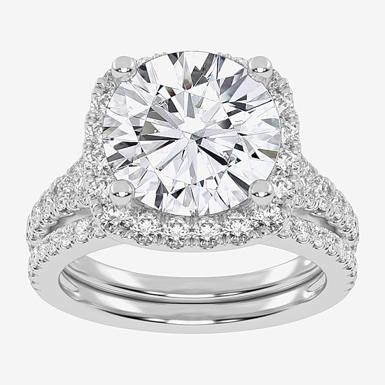 (G-H / Vs2-Si1) Womens 4 3/4 CT. T.W. Lab Grown White Diamond 14K Gold Round Side Stone Halo Bridal Set