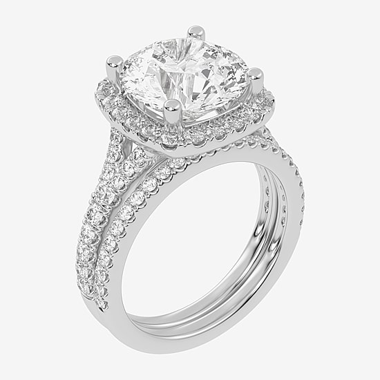 (G-H / Vs2-Si1) Womens 4 3/4 CT. T.W. Lab Grown White Diamond 14K Gold Round Side Stone Halo Bridal Set
