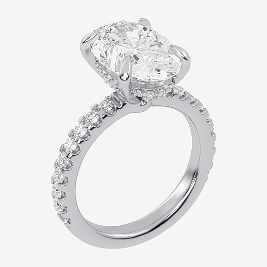 (G-H / Vs2-Si1) Womens 5 1/2 CT. T.W. Lab Grown White Diamond 14K Gold Oval Side Stone Engagement Ring