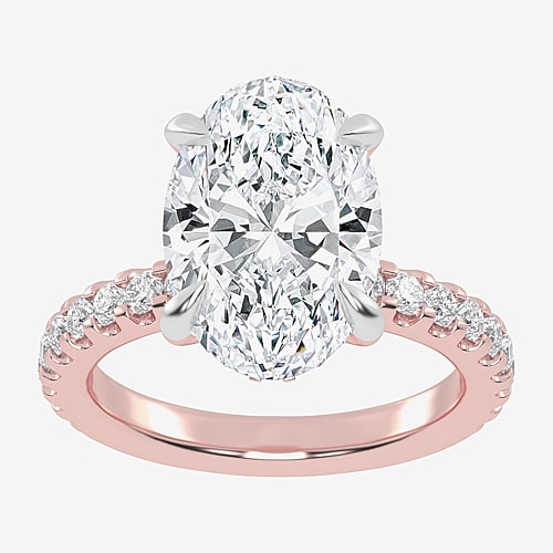 (G-H / Vs2-Si1) Womens 5 1/2 CT. T.W. Lab Grown White Diamond 14K Gold Oval Side Stone Engagement Ring, 7, Pink
