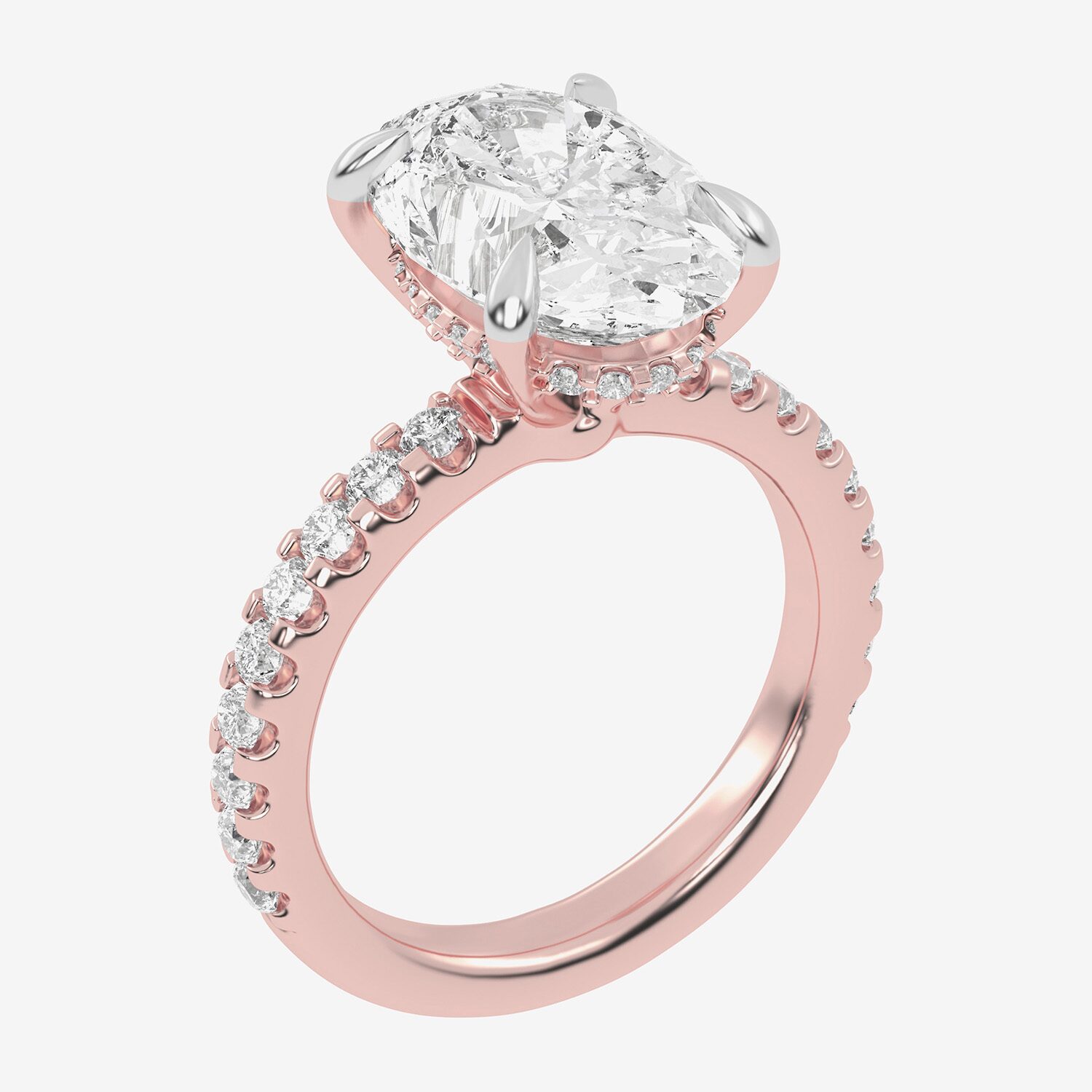 (G-H / Vs2-Si1) Womens 5 1/2 CT. T.W. Lab Grown White Diamond 14K Gold Oval Side Stone Engagement Ring