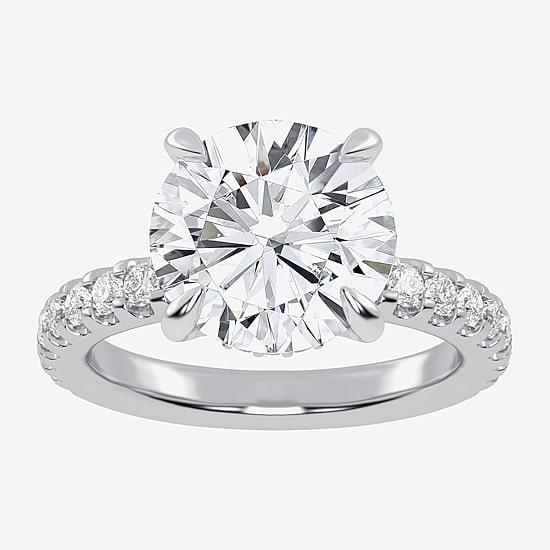 (G-H / Vs2-Si1) Womens 3 1/2 CT. T.W Lab Grown White Diamond 14K Gold Round Side Stone Engagement Ring