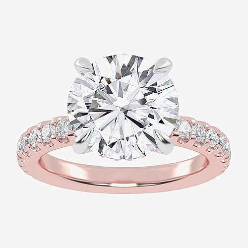 Modern Bride (g-h / Vs2-si1) Womens 3 1/2 Ct. T.w Lab Grown White Diamond 14k Gold Round Side Stone Engagement Ri In Pink
