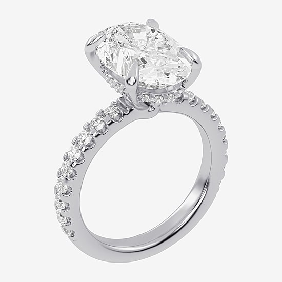 (G-H / Vs2-Si1) Womens 3 1/2 CT. T.W Lab Grown White Diamond 14K Gold Oval Side Stone Engagement Ring