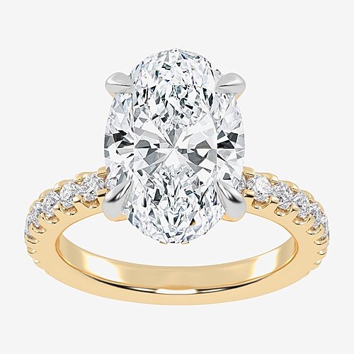 (G-H / Vs2-Si1) Womens 3 1/2 CT. T.W Lab Grown White Diamond 14K Gold Oval Side Stone Engagement Ring, 8, Yellow