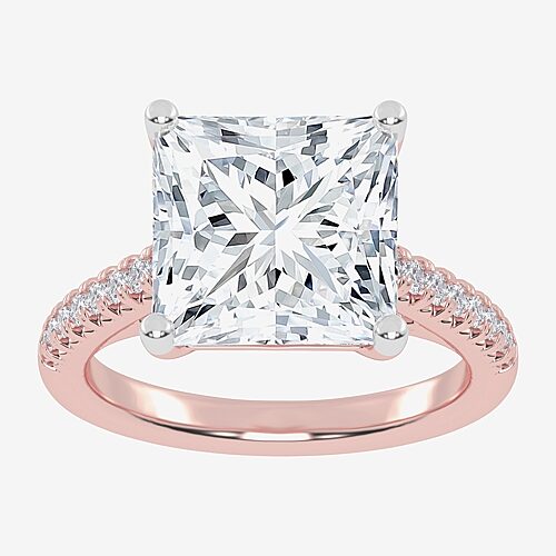 (G-H / Vs2-Si1) Womens 5 1/3 Ct. T.W. Lab Grown White Diamond 14K Gold Side Stone Engagement Ring, 8, Rose