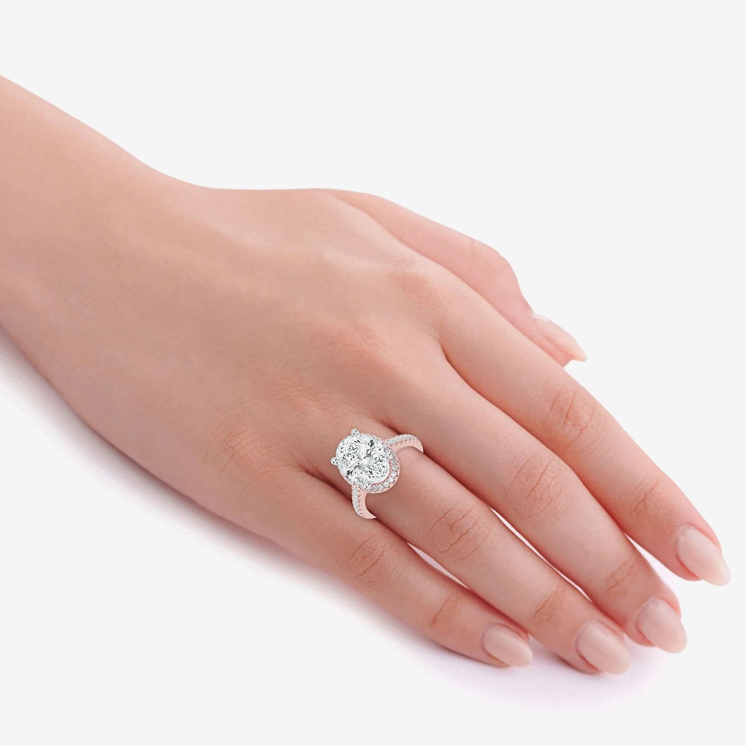 G-H / Vs2-Si1) Womens / CT. T.W. Lab Grown White Diamond 14K Gold Oval Side Stone Halo Engagement Ring