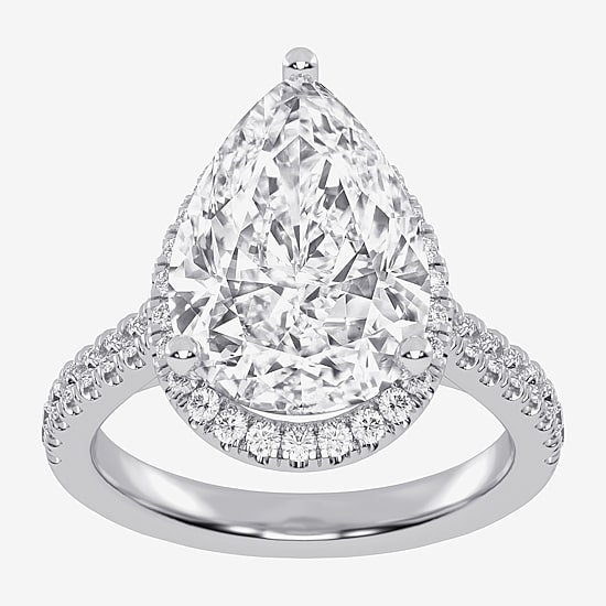 (G-H / Vs2-Si1) Womens 5 1/2 CT. T.W. Lab Grown White Diamond 14K Gold Pear Side Stone Halo Engagement Ring