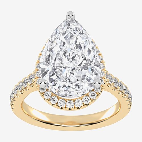 (G-H / Vs2-Si1) Womens 5 1/2 CT. T.W. Lab Grown White Diamond 14K Gold Pear Side Stone Halo Engagement Ring, 9, Yellow