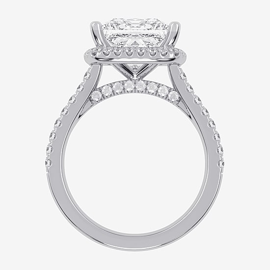 (G-H / Vs2-Si1) Womens 5 1/2 CT. T.W. Lab Grown White Diamond 14K Gold Side Stone Halo Engagement Ring