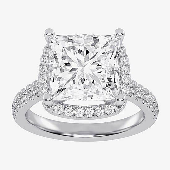(G-H / Vs2-Si1) Womens 5 1/2 CT. T.W. Lab Grown White Diamond 14K Gold Side Stone Halo Engagement Ring
