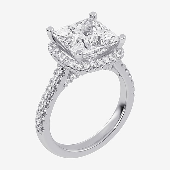 (G-H / Vs2-Si1) Womens 5 1/2 CT. T.W. Lab Grown White Diamond 14K Gold Side Stone Halo Engagement Ring