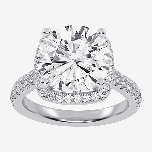 (G-H / Vs2-Si1) Womens 5 1/2 CT. T.W. Lab Grown White Diamond 14K Gold Round Side Stone Halo Engagement Ring, 9, White