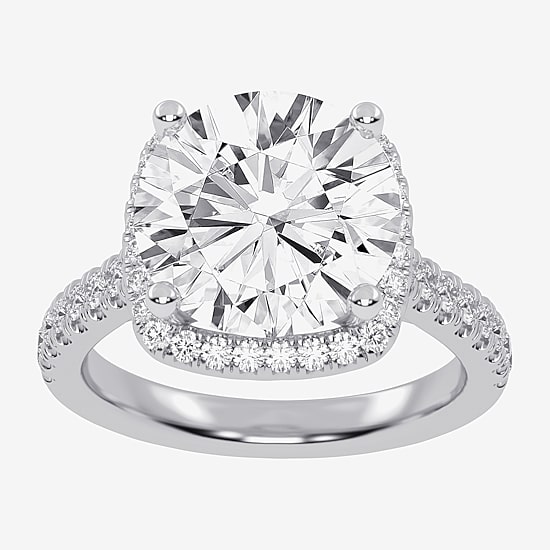 (G-H / Vs2-Si1) Womens 5 1/2 CT. T.W. Lab Grown White Diamond 14K Gold Round Side Stone Halo Engagement Ring