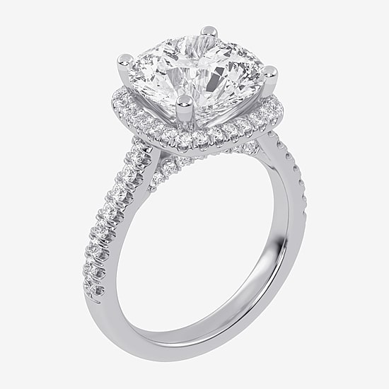 (G-H / Vs2-Si1) Womens 5 1/2 CT. T.W. Lab Grown White Diamond 14K Gold Round Side Stone Halo Engagement Ring