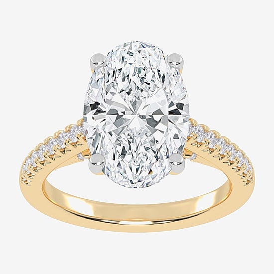 (G-H / Vs2-Si1) Womens 5 1/3 Ct. T.W. Lab Grown White Diamond 14K Gold Oval Side Stone Engagement Ring
