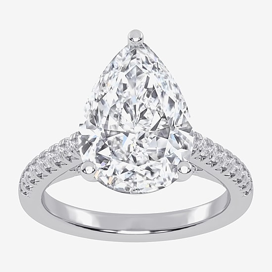 (G-H / Vs2-Si1) Womens 5 1/3 Ct. T.W. Lab Grown White Diamond 14K Gold Pear Side Stone Engagement Ring