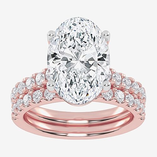 Signature By Modern Bride (G-H / Vs2-Si1) Womens 6 CT. T.W. Lab Grown White Diamond 14K Gold Side Stone Bridal Set, 9, Rose