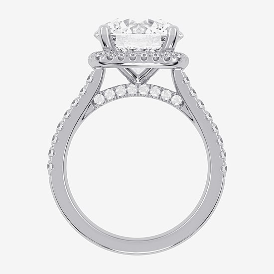 (G-H / Vs2-Si1) Womens 3 1/2 CT. T.W Lab Grown White Diamond 14K Gold Round Side Stone Halo Engagement Ring