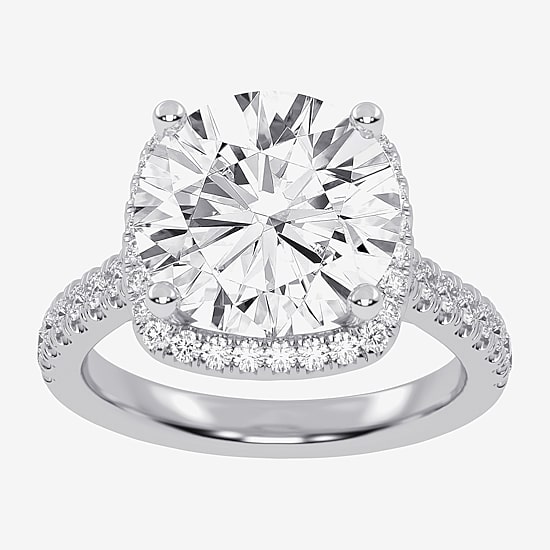 (G-H / Vs2-Si1) Womens 3 1/2 CT. T.W Lab Grown White Diamond 14K Gold Round Side Stone Halo Engagement Ring