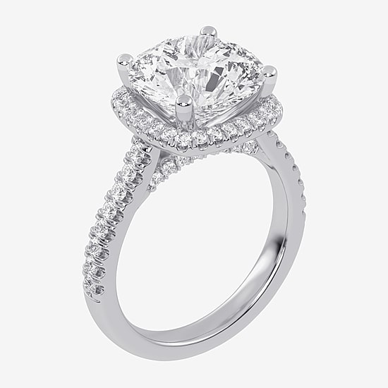 (G-H / Vs2-Si1) Womens 3 1/2 CT. T.W Lab Grown White Diamond 14K Gold Round Side Stone Halo Engagement Ring