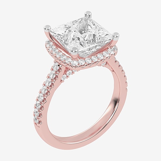 (G-H / Vs2-Si1) Womens 3 1/2 CT. T.W Lab Grown White Diamond 14K Gold Side Stone Halo Engagement Ring
