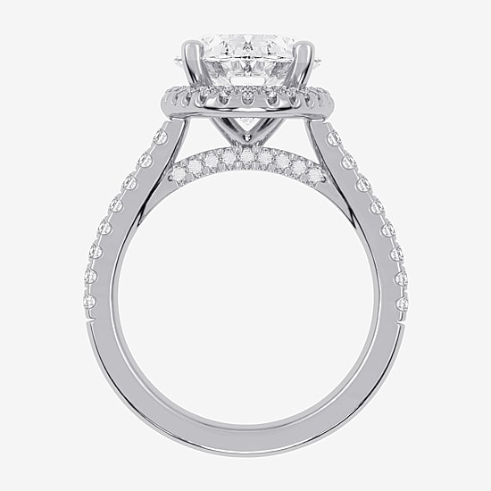 (G-H / Vs2-Si1) Womens 3 1/2 CT. T.W Lab Grown White Diamond 14K Gold Oval Side Stone Halo Engagement Ring