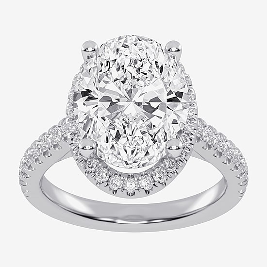(G-H / Vs2-Si1) Womens 3 1/2 CT. T.W Lab Grown White Diamond 14K Gold Oval Side Stone Halo Engagement Ring